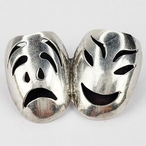 Vintage Mexico Sterling Silver 925 Comedy and Tragedy Mask Brooch Pin